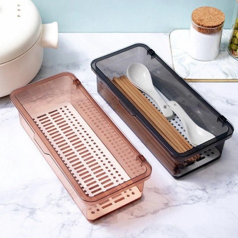 Multifunctional Transparent Cutlery Storage Box Pack of 1